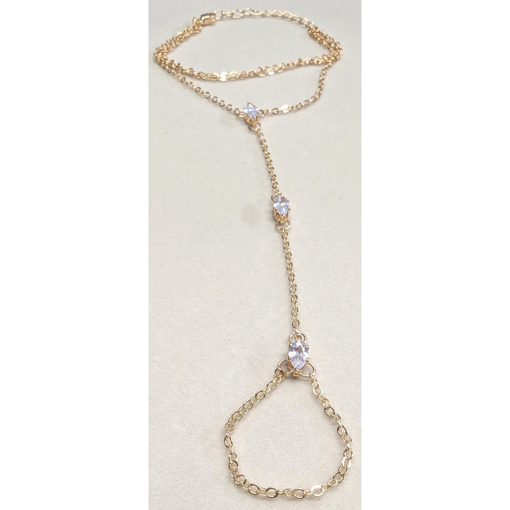 New 14K GP Gold Plated Marquise CZ Hand Chain Slave Bracelet Ring Boho CZ Clear